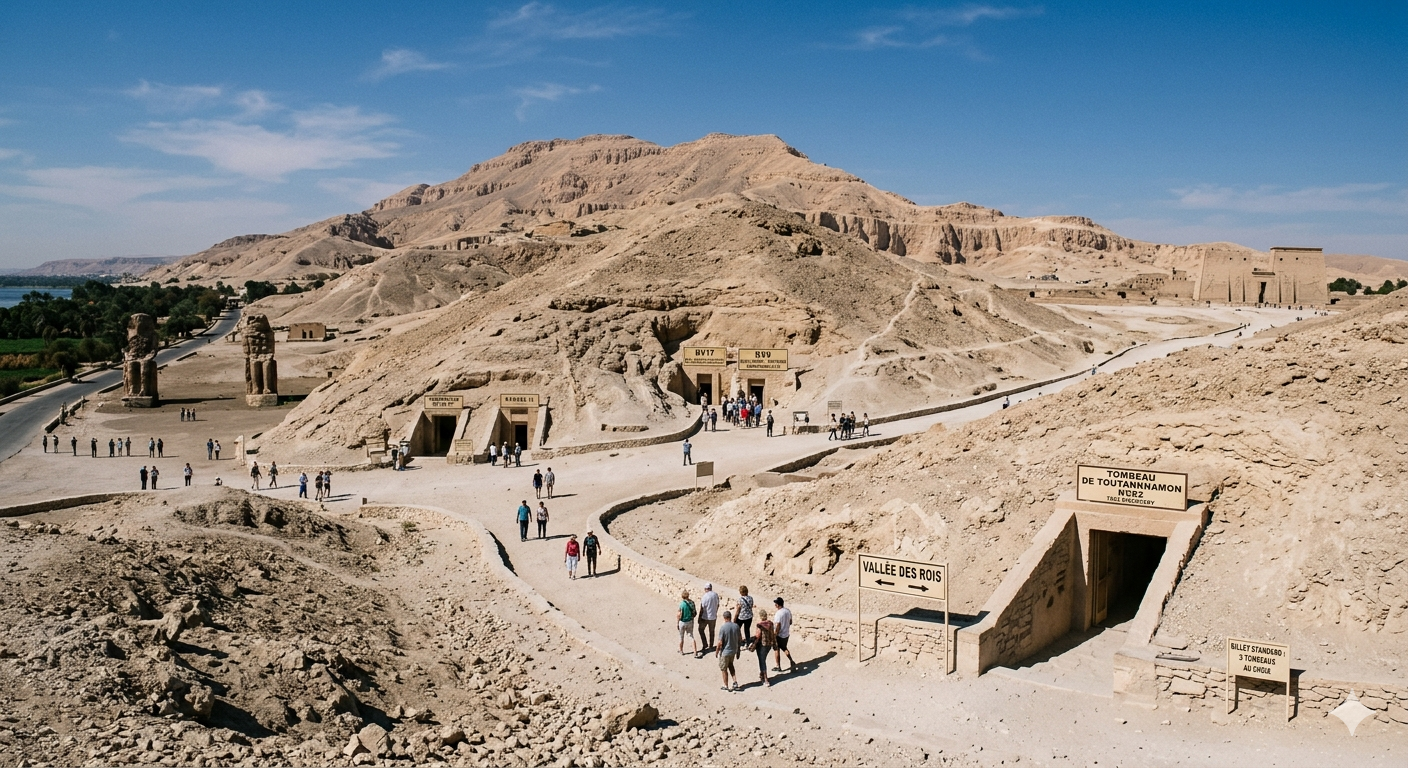 Vue panoramique de la Vallée des Rois à Louxor, Égypte